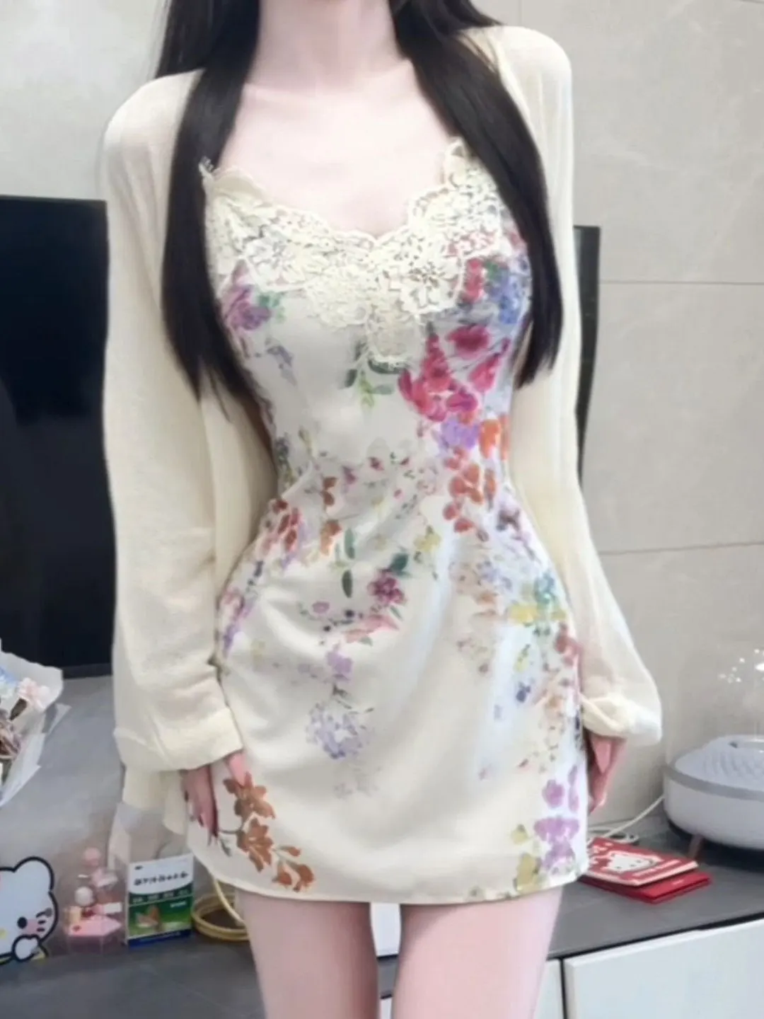 

Gentle Wind Beautiful Open Cardigan Dress Two-Piece Set Unique Style Slim Fit Skirt Summer Collection Casual Wear