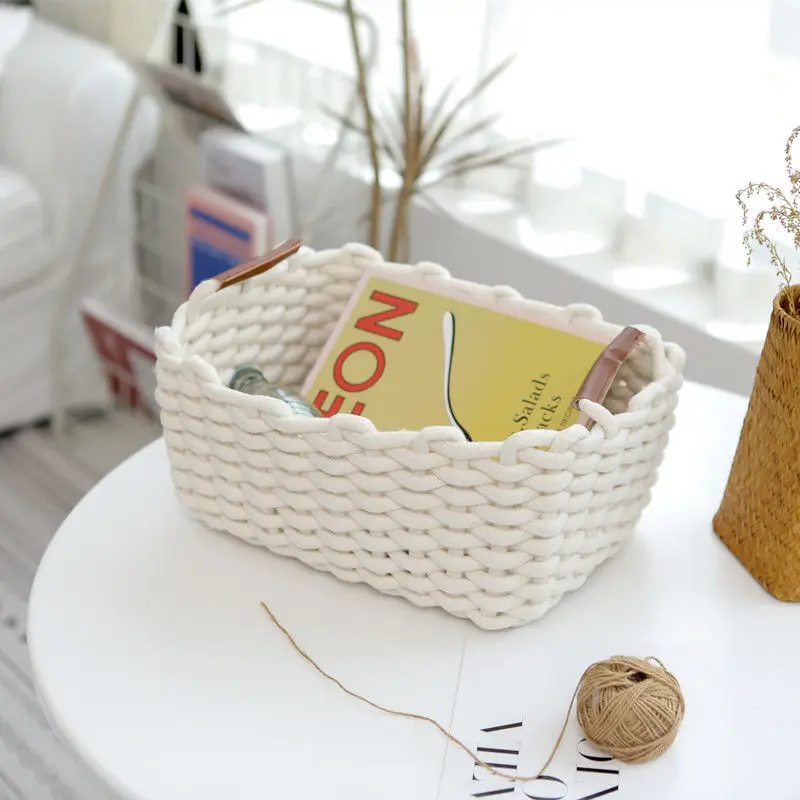 Nordic Cotton Line Hand-woven Storage Basket Coarse Rope Simple Desktop Organizer Box Baby Toy Snack Key Cloth Cosmetic Sundries