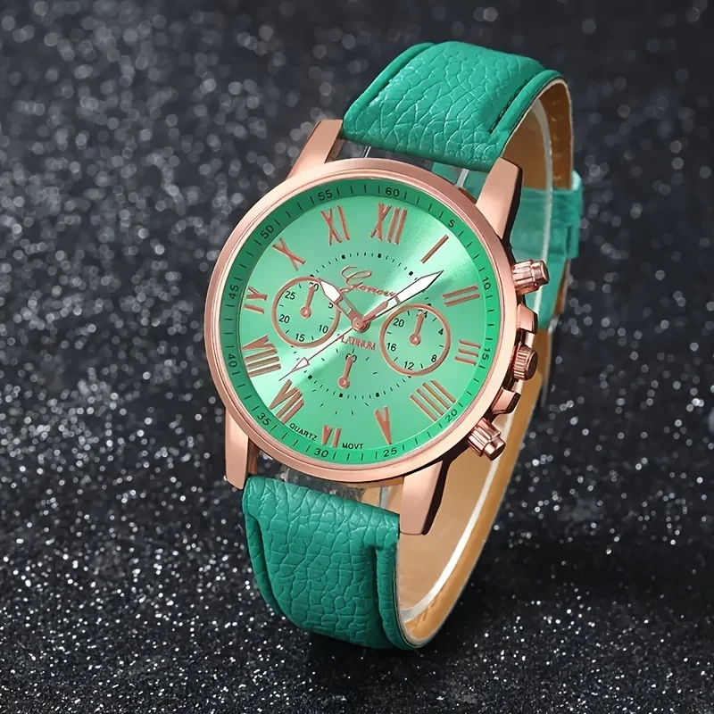Fashion 10 piece quartz watch set for men and women - round zinc alloy case, PU leather strap