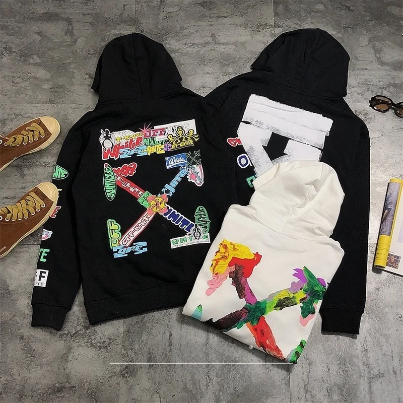 

Thin Hoodie Geometric Arrow fiti Watercolor Effect Zebra Loose Oversize Sweatirt Street Sle Long Sve Cotton Crewne