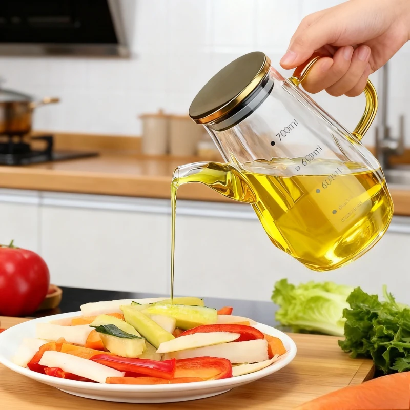 500/700/900ml Leak-proof Diamond-patterned Glass Oil Bottle for Kitchen Soy Sauce Vinegar and Other Condiments Seasoning Box
