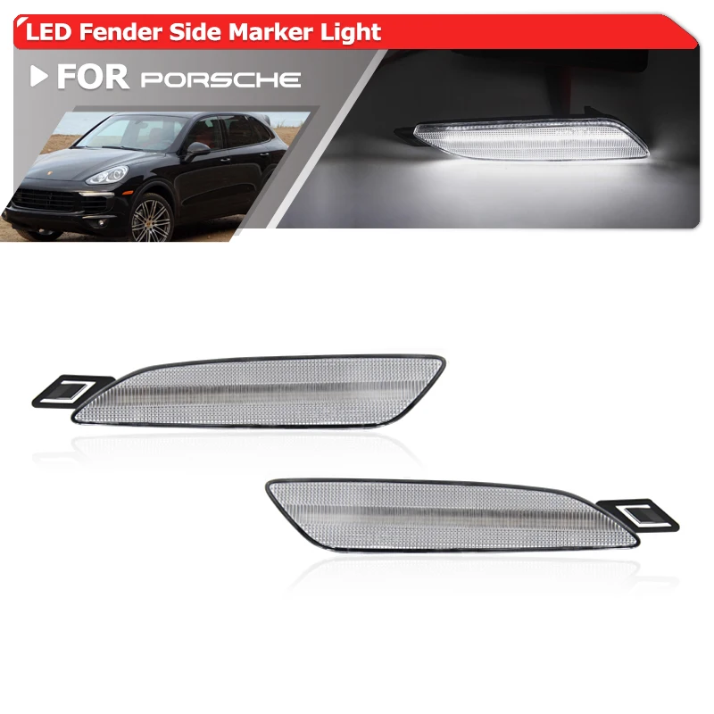 

Подходит для Porsche Cayenne Gen 958 2015-2018 прозрачные линзы белое переднее крыло светодиодные, боковые, габаритные фонари лампа указателя поворота