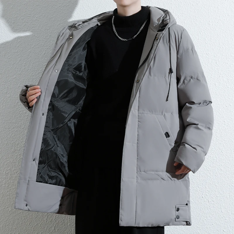 جديد 2025 سترات رجالية غير رسمية بقلنسوة موضة طويلة وسميكة ملابس خارجية مبطنة للرجال سترة واقية شتوية معاطف ملابس للرجال