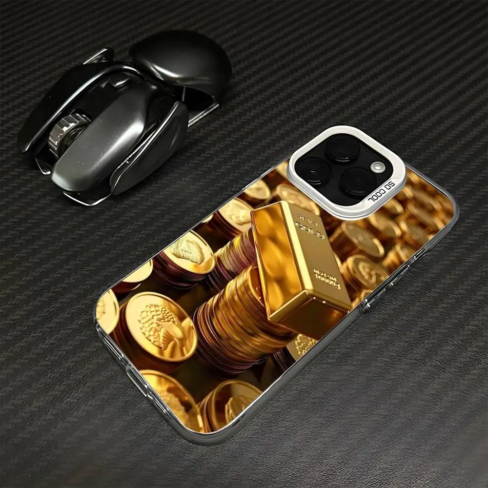Gold Cash Art Phone Case For iPhone17,16,15,14,13,12,11 Plus,Pro Silver White Matte Shockproof Cover