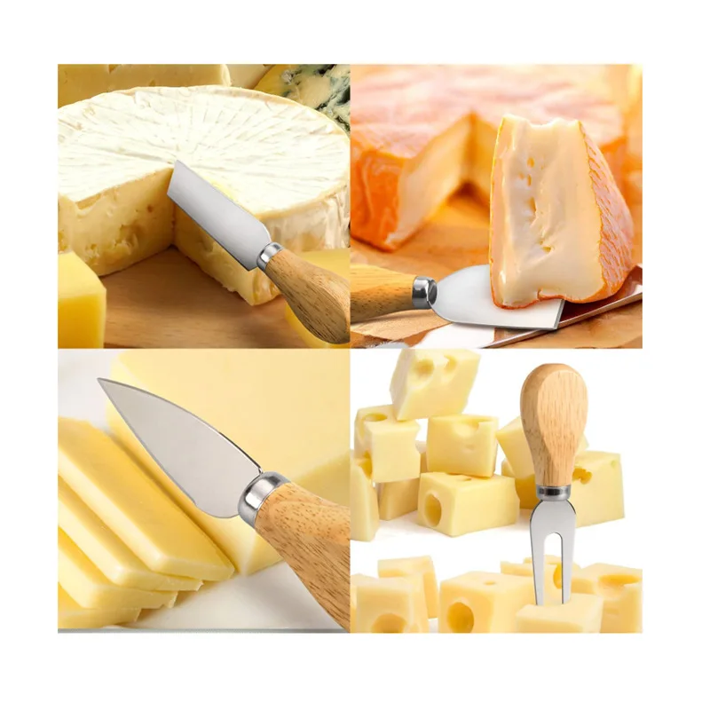 4 Cheese Knives Set Cheese Cutlery Steel Stainless Cheese Slicer Cutter Wood Handle Mini Knife,Butter Knife,Spatula& ForK  DH948