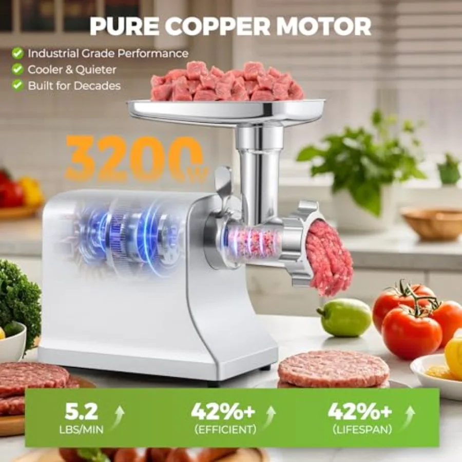 مفرمة اللحم الكهربائية 3200 واط التجارية الثقيلة علبة التروس المعدنية مفرمة اللحم وحشو السجق Kubbe عدة للاستخدام المنزلي أ