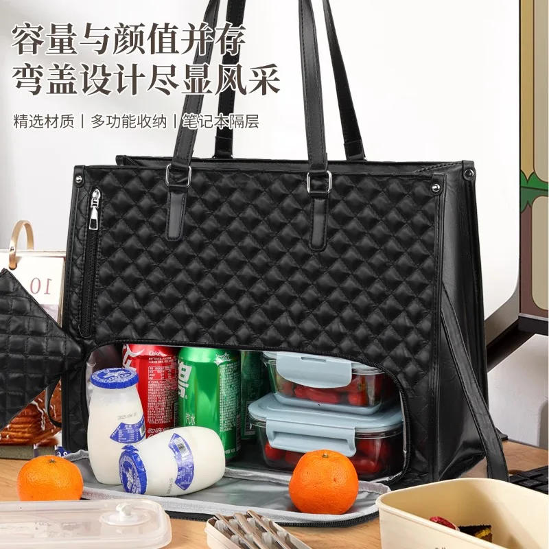Spot new product 2-in-1 handbag lunch bag combination thermal insulation lunch box oblique span computer bag