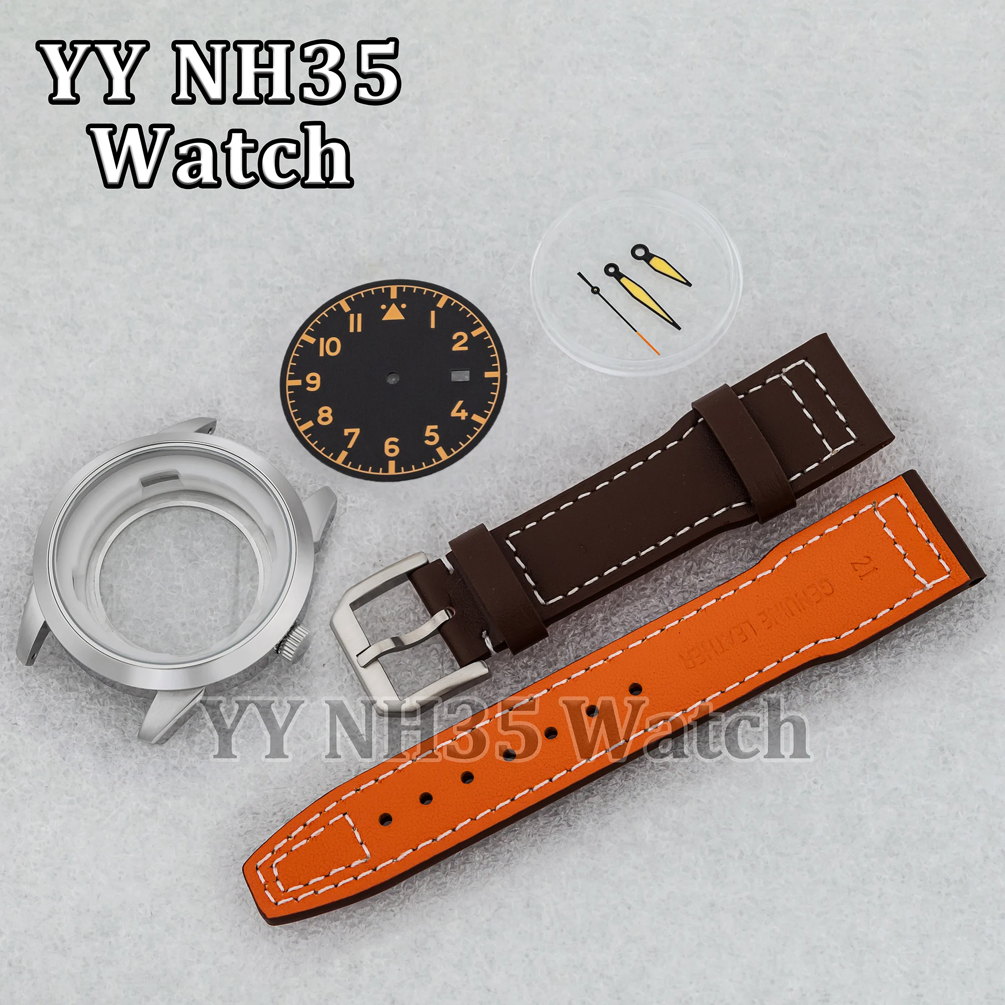 NH35 Wath Case Leather Strap Luminous Dial Hands for Mark XX Watch Bracelet Case 21mm Watchband fit NH35 Automatic Movement