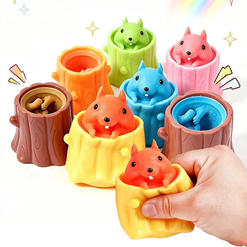 Pop Up Squirrel FunnySqueeze Anti-stress Toy Hide and Seek Figures Stress Relief Fidget Toys for Adult
