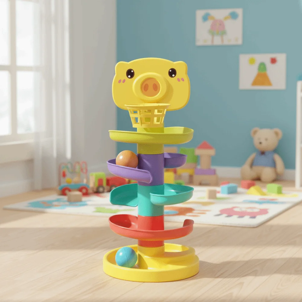 ألعاب مونتيسوري بمسار الكرة المنزلقة، برج الكرة الدوارة للأطفال، مسار تكديس، ألعاب تعليمية للتعليم المبكر