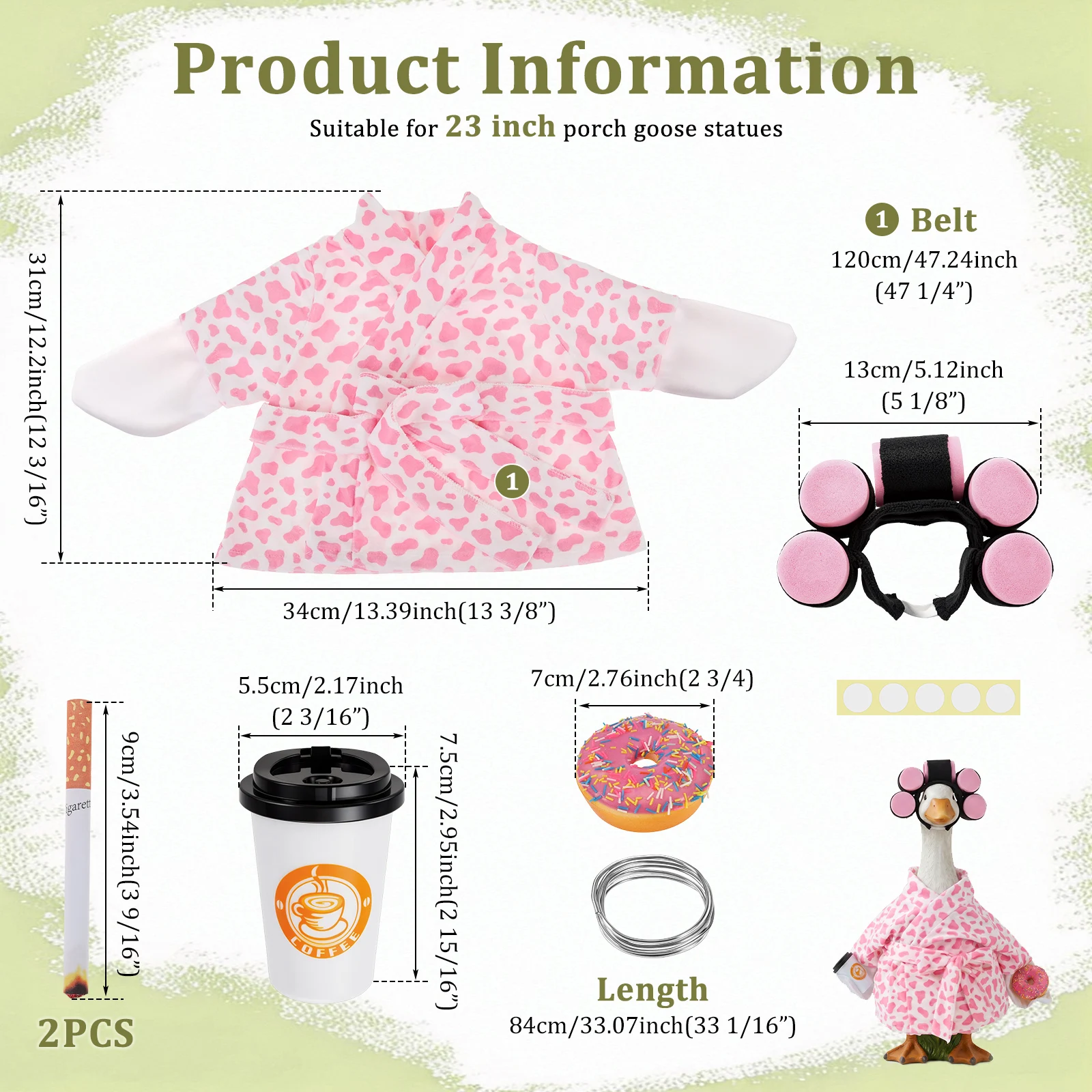 Lady Porch Goose Outfit Set 23Inch Goose Bathrobe Costume Set with Hair Curler Coffee Cup Donut and Cigarette Prop Geese Clothes