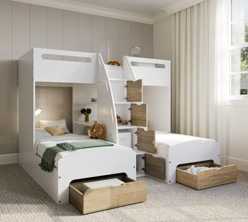 

2026 Wooden Children's Three-tier Double Bed, Three Wooden Beds, Children's Bedroom Designpromote sales