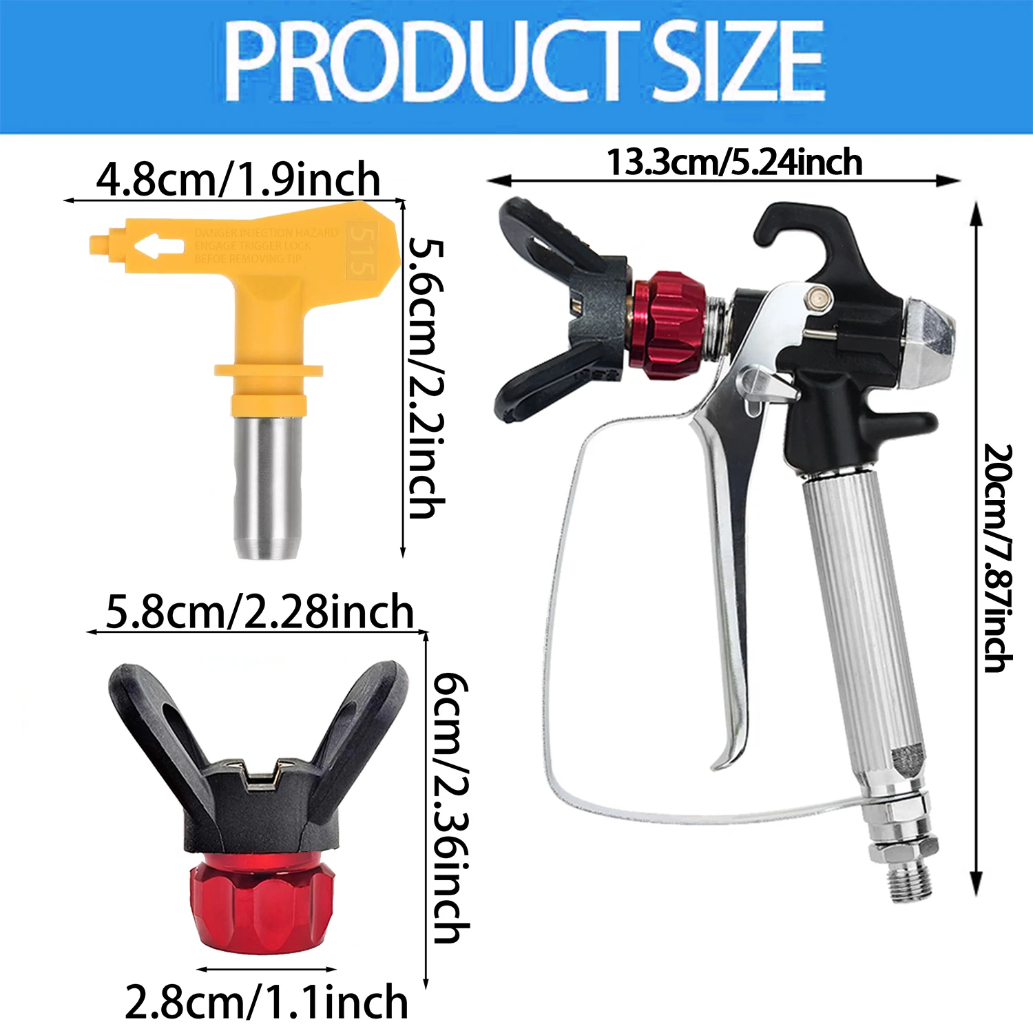 3-Piece Airless Spray Gun Set with 517 Nozzle, High Pressure Paint Sprayer Gun for Home Wall Painting & Latex Coatings