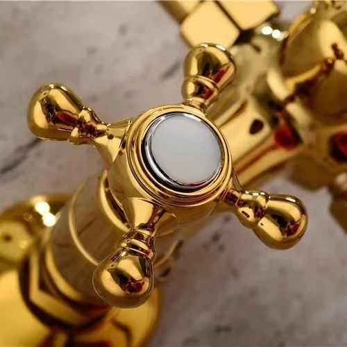 Bathroom New Gold Full Brass Antique Wall Mounted Shower Head Set Faucet Handheld Phone Nozzle Set