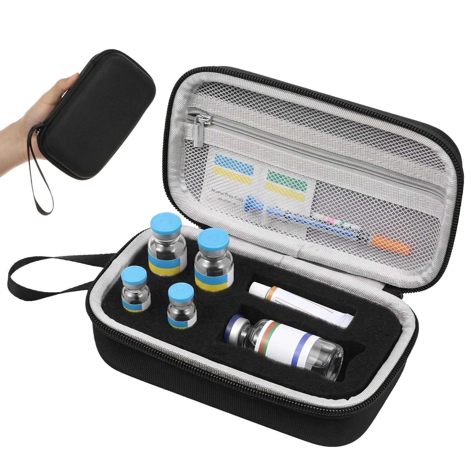 Insulin Vial Case 30ml Portable Medicine Organizer EVA Oxford Storage Box With Foam Slots For Travel Fridge Storage Holder