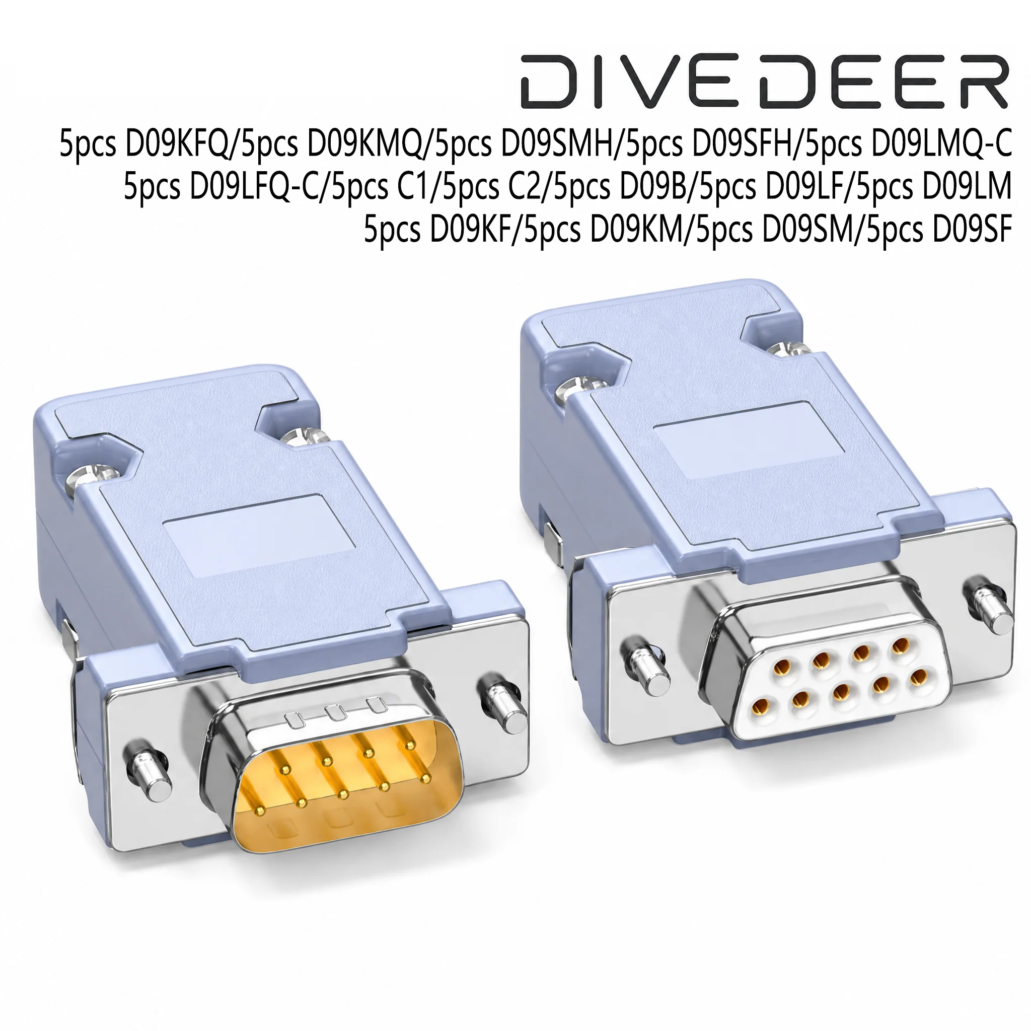 DB9 Front-Rivet/Rear-Rivet Connector 9-Pin Blue Resin-Molded Dual-Row Gold-Plated Terminals Industrial-Grade Serial Port Plug