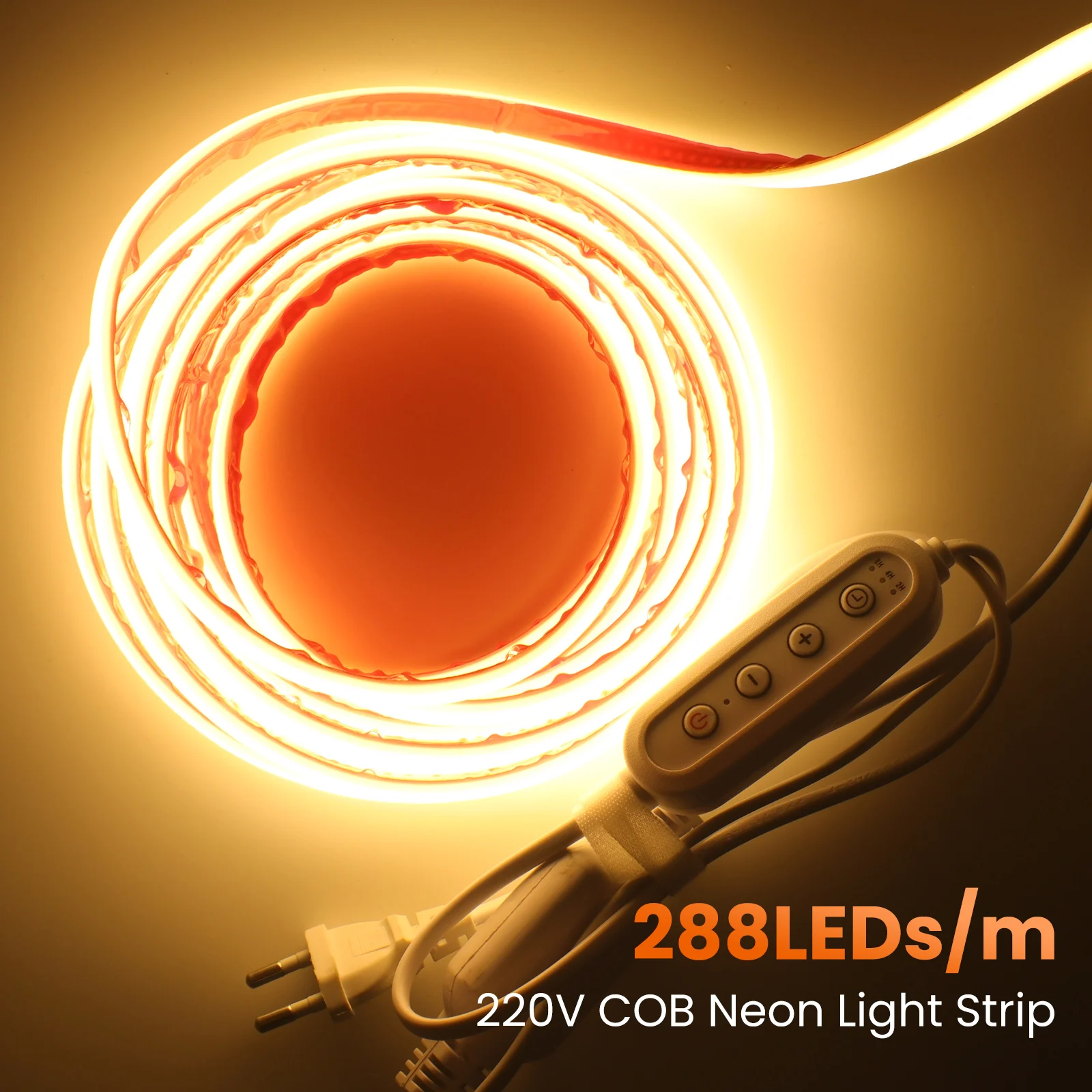 

AC 220V Dimmable COB Neon LED Strip Waterproof White 3000K 4000K 6000K Flexible Tape Light with Timing Dimmer