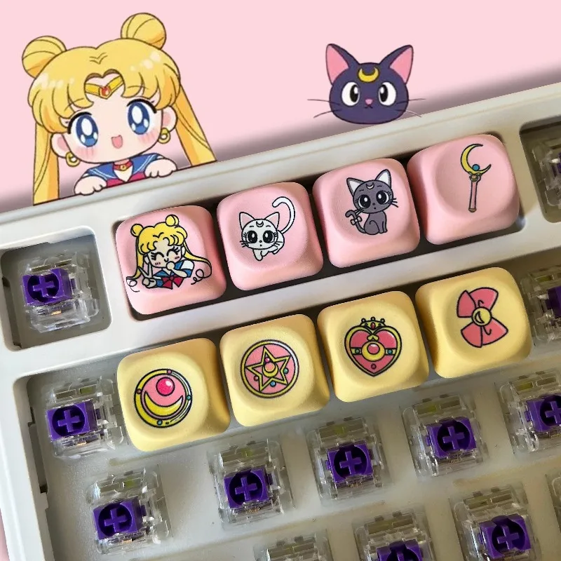 8Pcs Anime Sailor Keycaps Tsukino Usagi Mizuno Ami Cross-axis Mechanical Keyboard Decorative MOA Keycap Cospaly Doujin Gifts