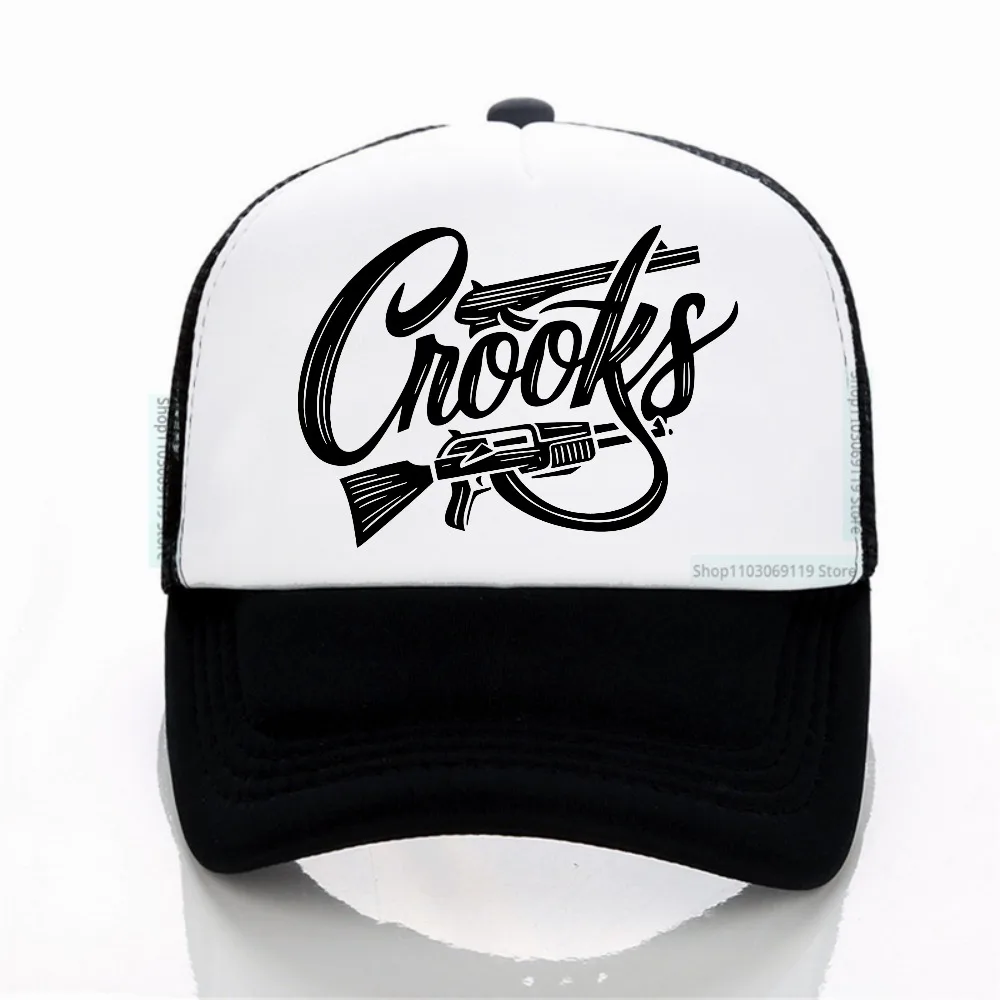 

Crooks Graphic Print Baseball Cap with Artistic Gun Design hat Unisex Adjustable Net breathable hats
