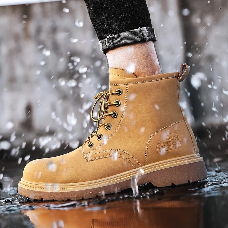 Men's Leather Steel Toe Industrial Construction Insulated Non-Slip Safety Boots Waterproof Insulated Work Boots For Men