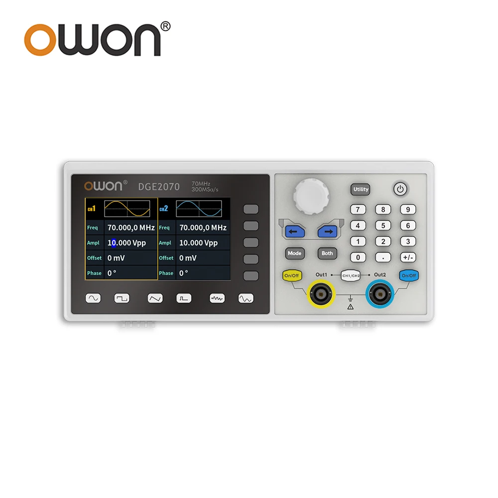 OWON DGE2070 Arbitrary Waveform Signal Generator 2 Channels 70MHz 300MSa/s 14Bits Vertical Resolution 3.6\