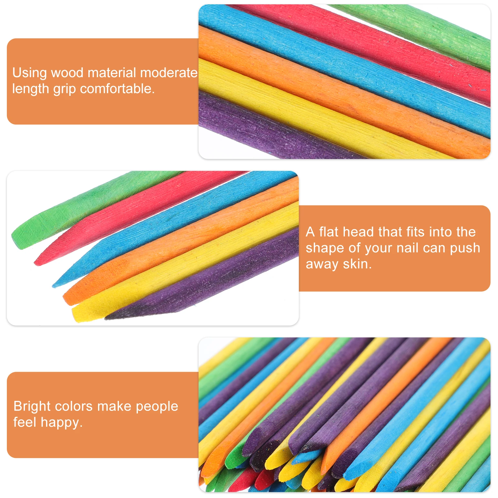 

2pcs Colorful Orange Wood Manicure Sticks Dead Skin Pusher Tool For Nail Art Cleaning Cuticle Remover Nail Salon Supplies