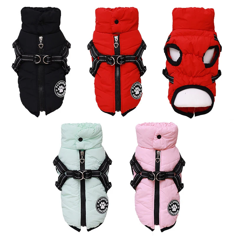 Winter Pet Jacket with Harness for Small Dog Cat Clothes Waterproof Puppy Coat Chihuahua Pug Outfits High Collar Pet Clothing