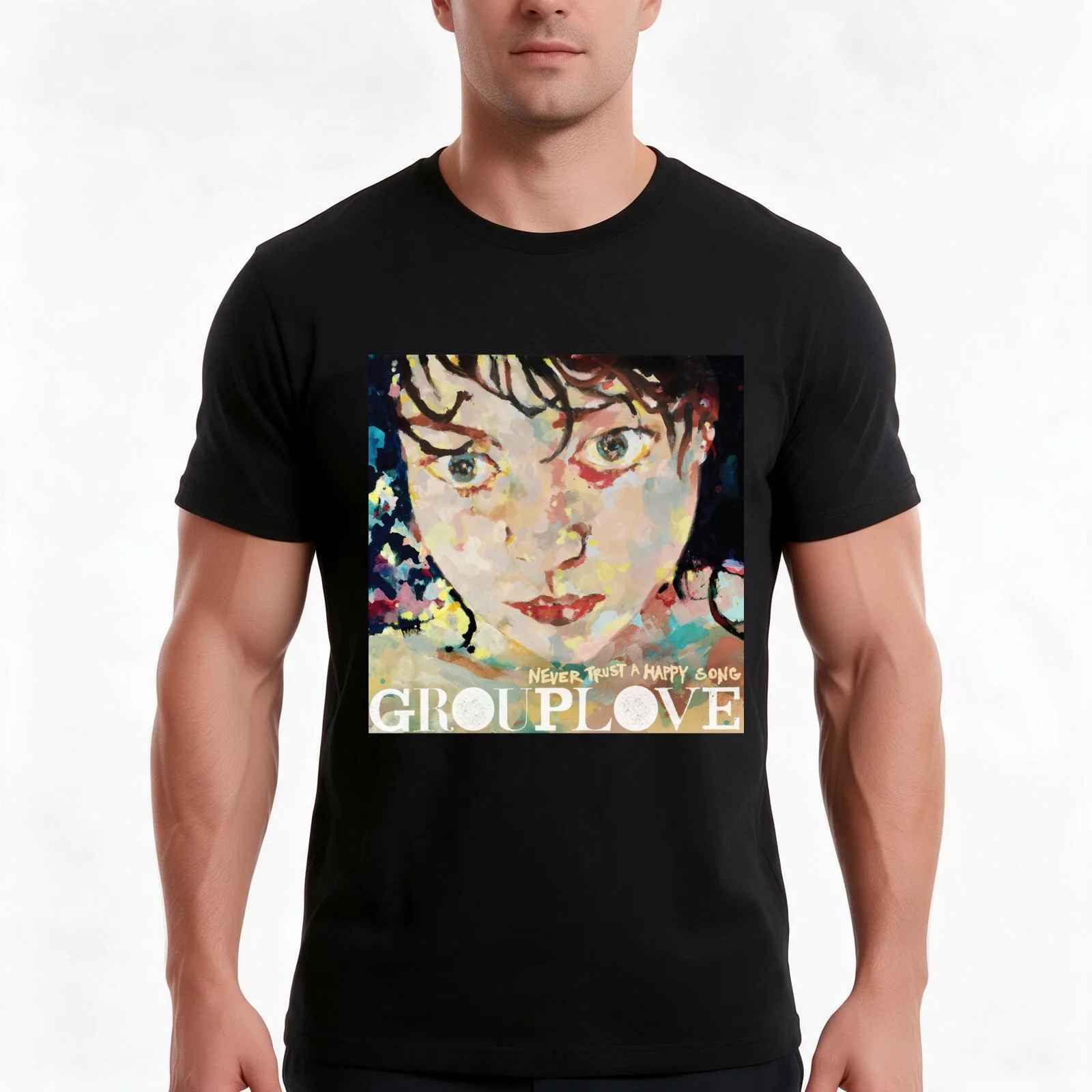 Never Trust a Happy Song - Grouplove T-Shirt Summer Casual Cotton Tee Oversized Streetwear Tops Vintage Graphic Print