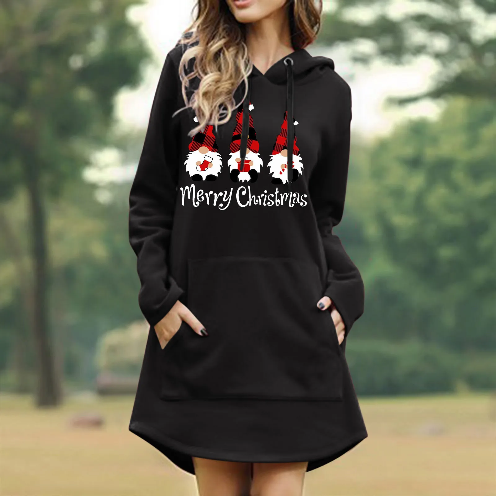 2024 Autumn Fashion Women\'S Dress Casual O-Neck Loose Christmas Print Elegant Sweatshirt Dress Female Winter Warm Ladies Clothes