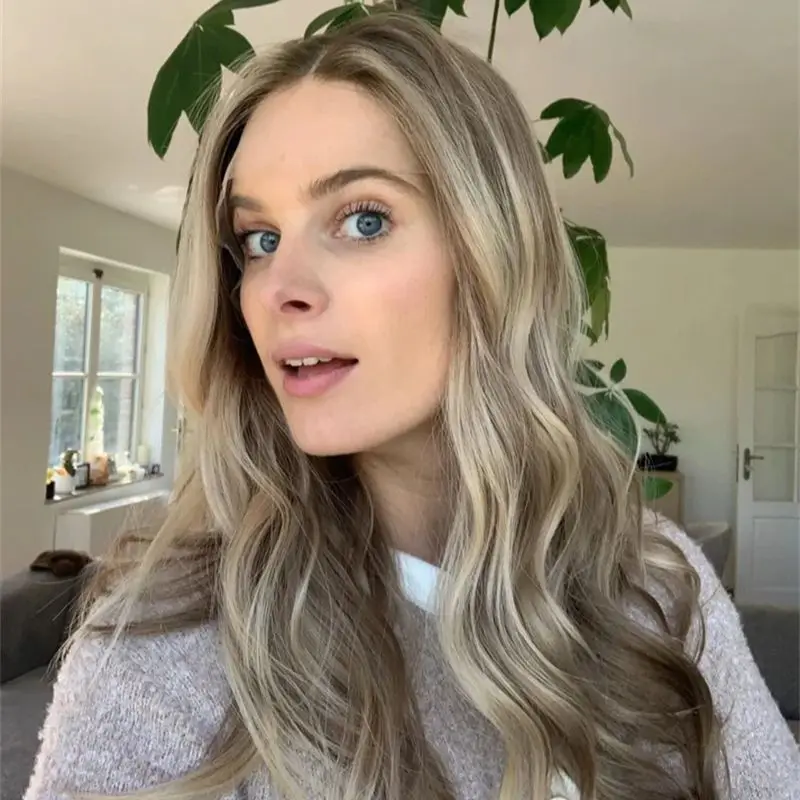 Ombre Blonde Brown  Balayage Synthetic HD Lace Front Wig Blend Human Hair Beginner Friendly Preplucked Hairline with Baby Hair