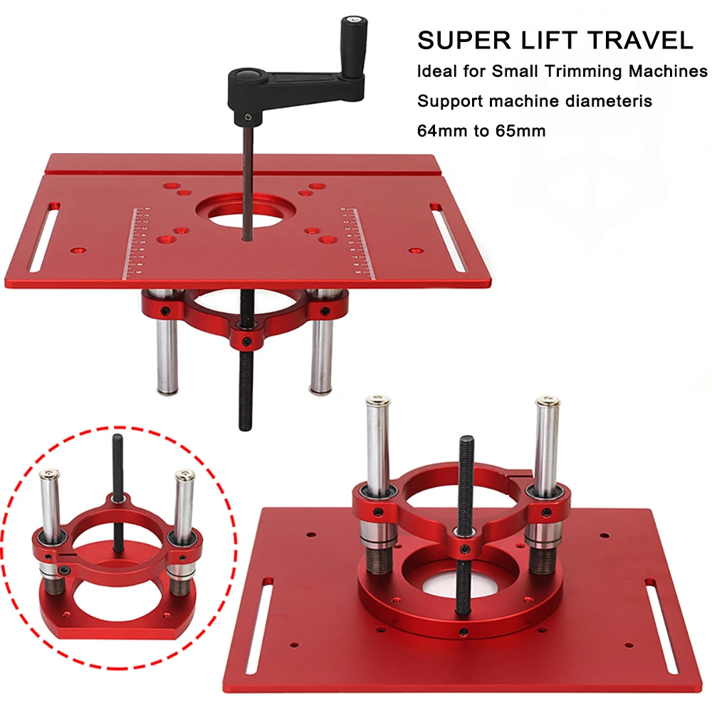 Aluminum Router Lift Router Table Lifting Base for 65mm Diameter Universal Trimming Machine Adjustable Under-Table Router Base