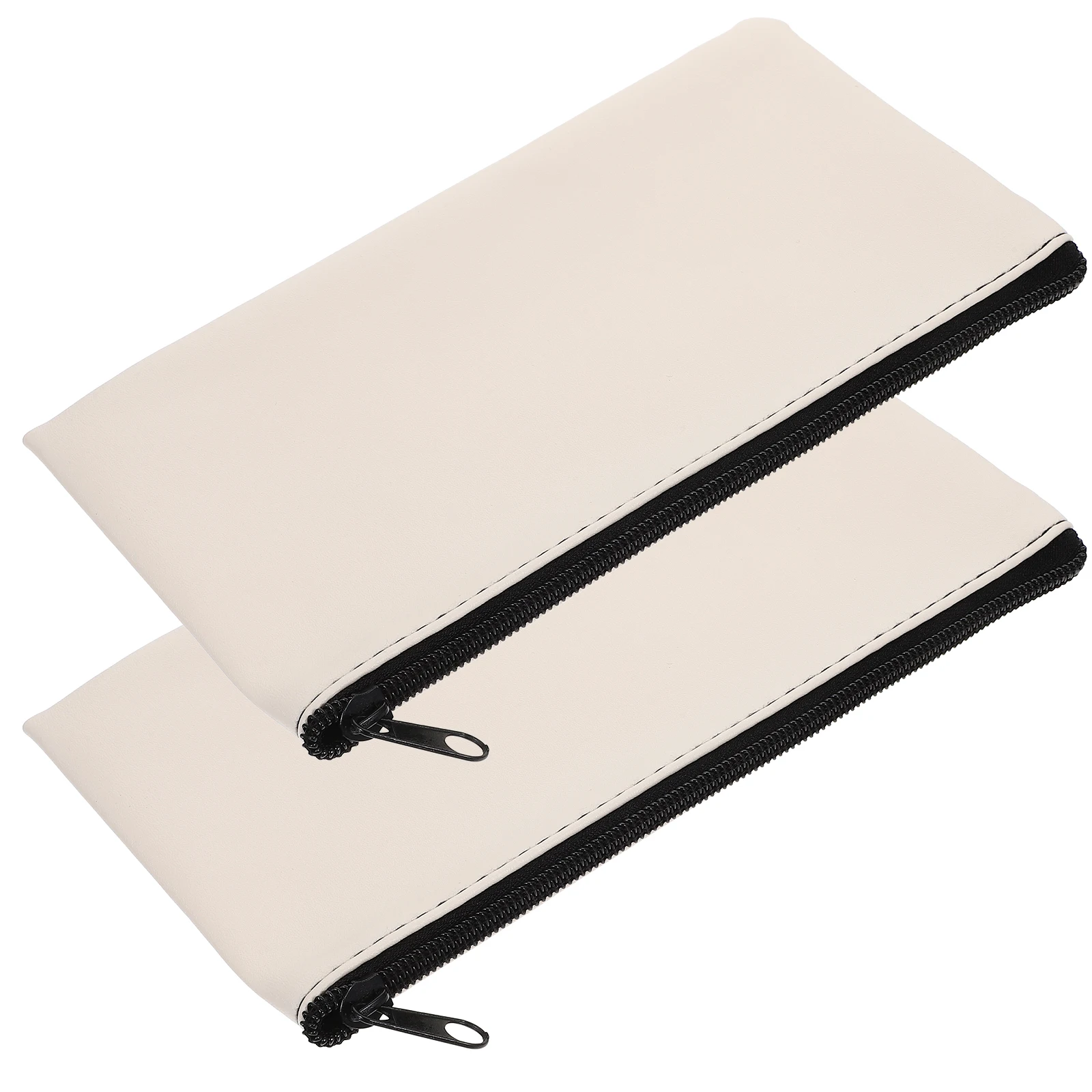 

2pcs Bill Bag Cash Organizer Bank Money Bags Zipper Multifunction Pu Receipt Holder For Documents Checks Travel Wallet