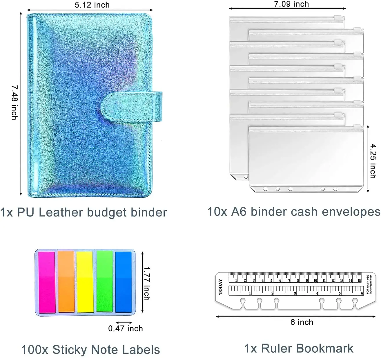 Carpeta de presupuesto A6 PU, sobres de efectivo, sistema organizador de planificador para presupuesto con 10 piezas, cremallera, sobres de