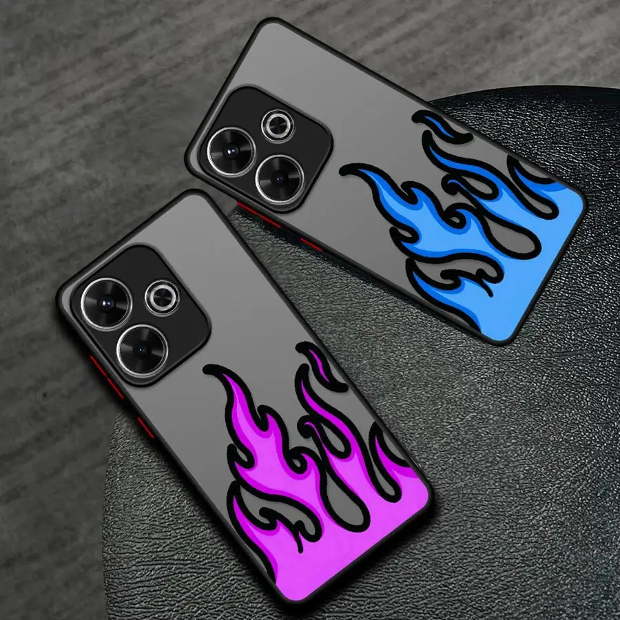 Case for Xiaomi Redmi Note 15 13 14 Pro Plus 10 11 12 13C 14C 9S A4 Funda Phone Cover Blue And Red Flames view 4