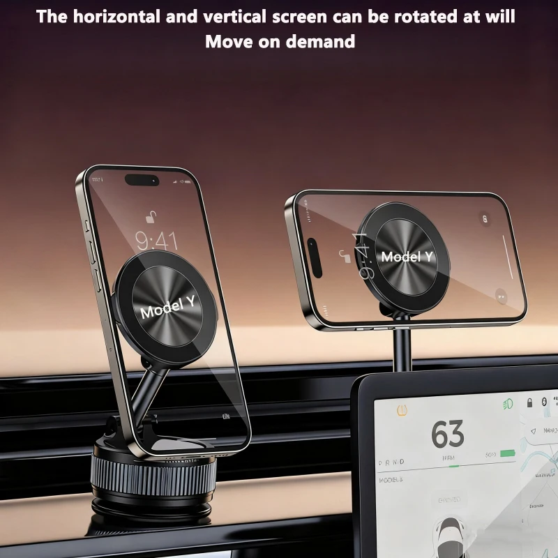 Vehicle Magnetic Holder Car Mount Vacuum Foldable For Tesla Model 3 Y X Vacuum Suction Cup Car Magnetic Mount Rotating Feature view 4