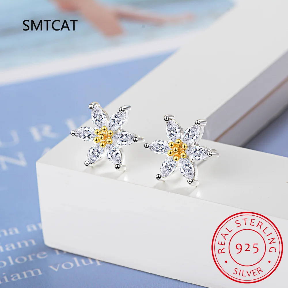 

Charm Flower Moissanite Diamond Stud Earring For Women Bridal 100% Real 925 Sterling Silver Jewelry Engagement Wedding Earrings