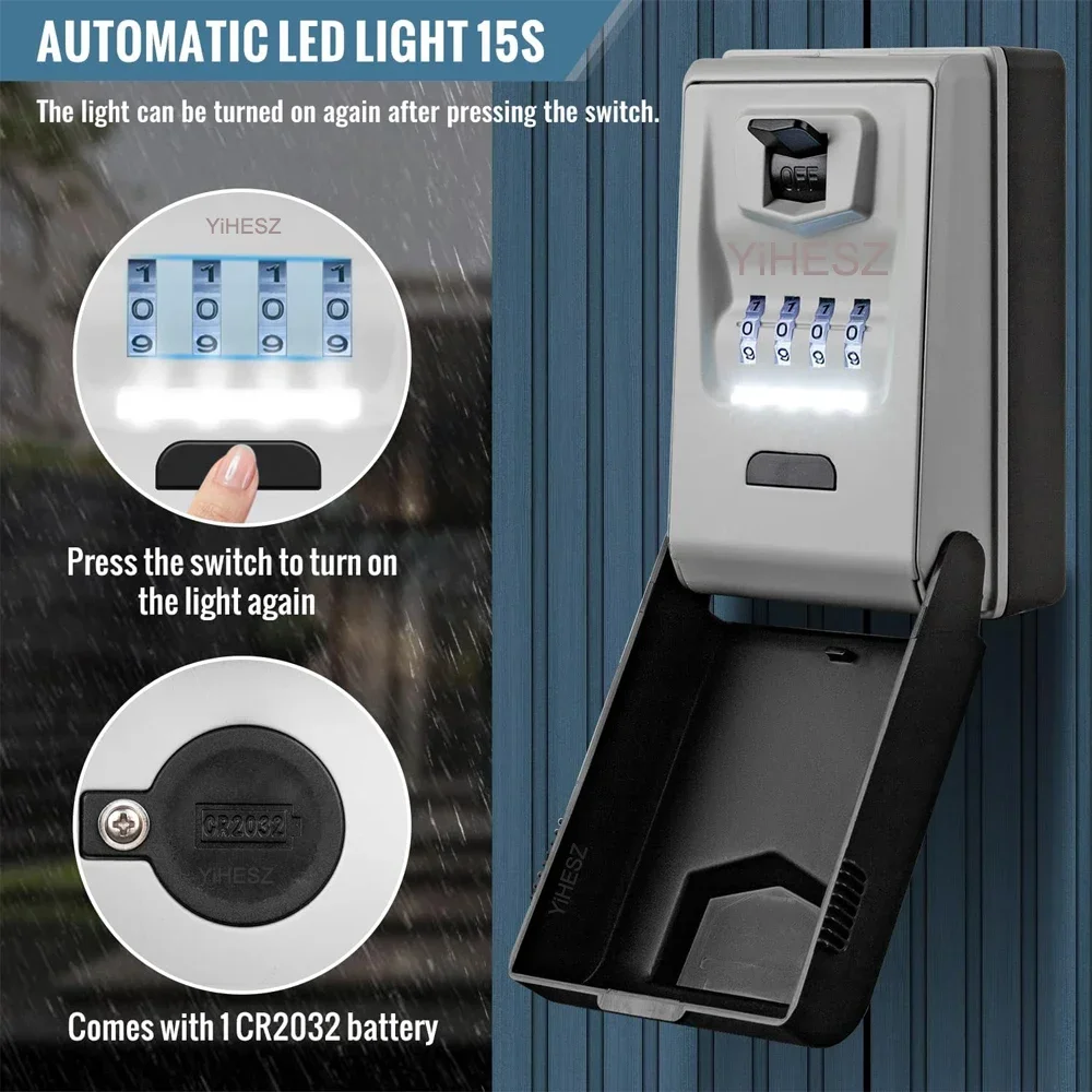 Dialing Wheel Password Key Lock Box chiave di sicurezza sicura impermeabile Mini casseforti per esterni piccola serratura luce a LED incorporata per