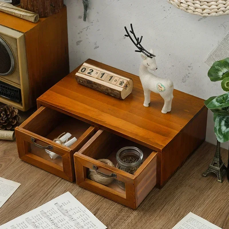 

Wooden Drawer Storage Box Computer Monitor Office Desktop Modern Increased Shelf Cabinet Dressing Table Organizer