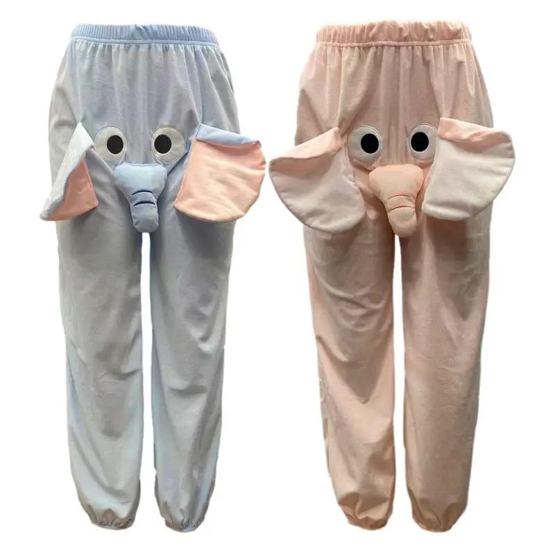 Elephant Pajamas Flannel Sleepwear Pants With Big Nose And Ears Cute Elephant Animal Trousers Couple Homewear For Winter