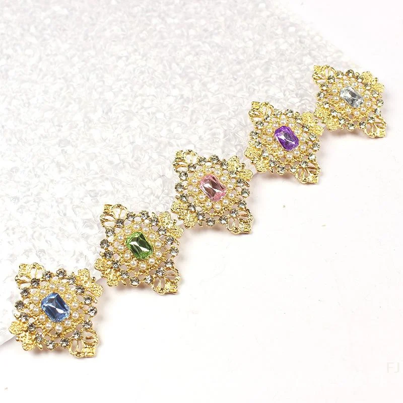 [YU] 5 szt. 27*33mm Stop Metalu Platerowany Złotem Guziki z Płaskim Tyłem Cyrkonie Perła Rękodzieło DIY Akcesoria Jubilerskie