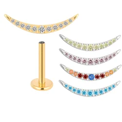 ASTM F136 Titanium Crescent PIERC CZ Paved Top Ear Cartilage Threaded Labret Stud Tragus Earring Lip Ring Body Piercing Jewelry