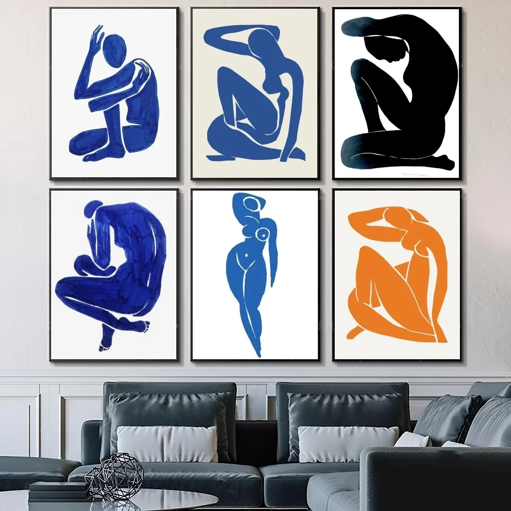 1PC Blue Henri Matisse Picasso Woman Poster Self-adhesive Art Waterproof Paper Sticker Coffee House Bar Room Wall Decor