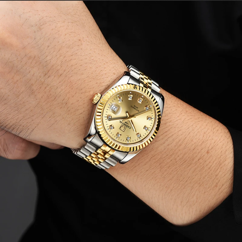 CARNIVAL Classic Diamond Time Automatic Mechanical Watches For Men Fashion Luminous Calendar Luxury Business Watch Men's - view 4