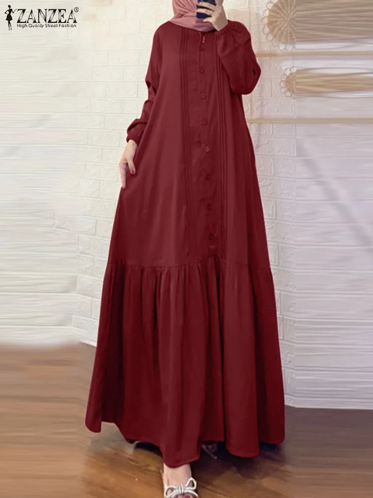 

2023 ZANZEA Eid Mubarek Autumn Vintage Long Sleeve Muslim Sundress Robe Femme Women Maxi Long Dress Casual Party Ramadan Vestido