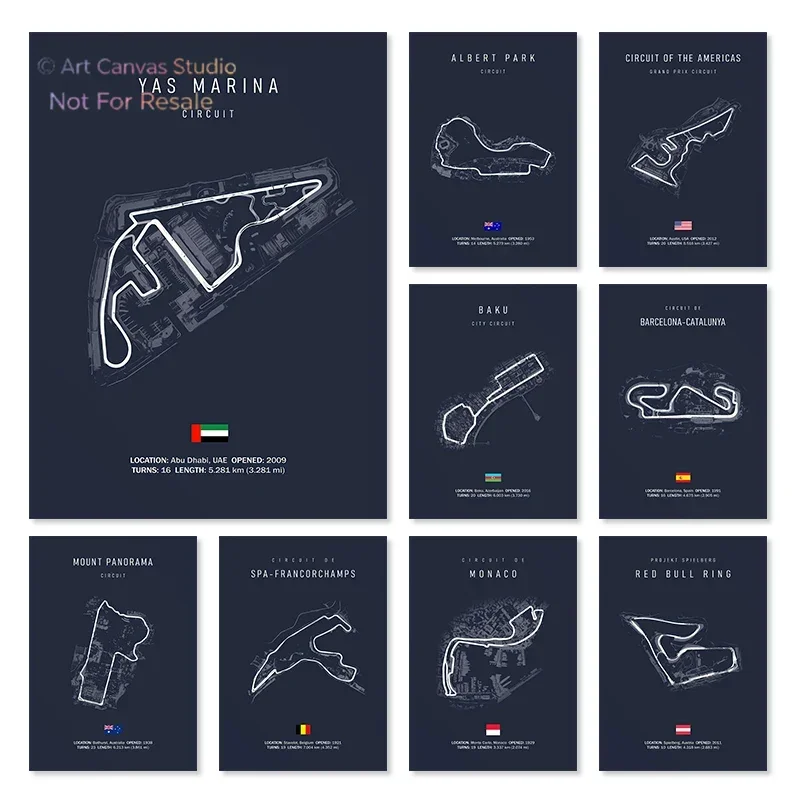 Race Track Wall Art Prints Canvas Posters Circuit Decorative Paintings for Home Decor Art and Crafts Sports Hobbies