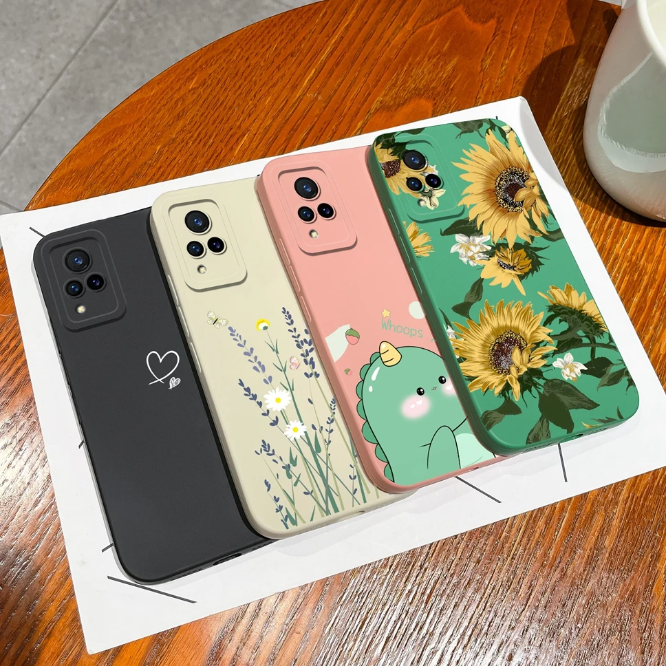 For Vivo V21 4G 5G Case Lovely Pretty Flower Dinosaur Smooth Liquid Silicone Phone Cover For VivoV21 Vivo V 21 4G 5G Funda Capa