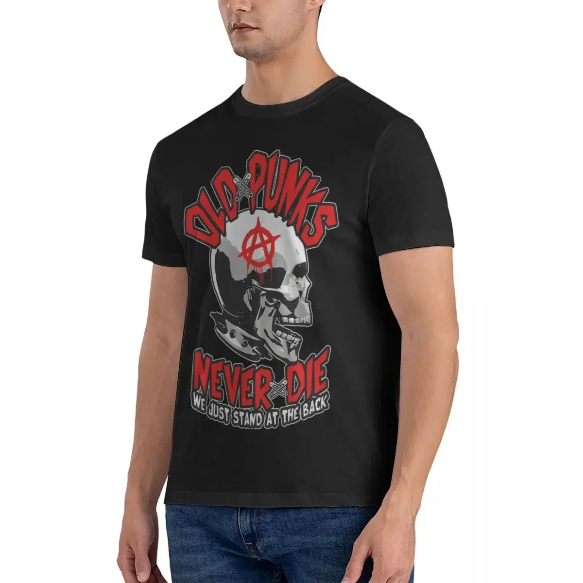 Punk Rock Music Mohawk Skull Men T Shirt Old Punks Never Die Vintage Tee Shirt Short Sleeve Round Neck T-Shirt Cotton 6XL Tops