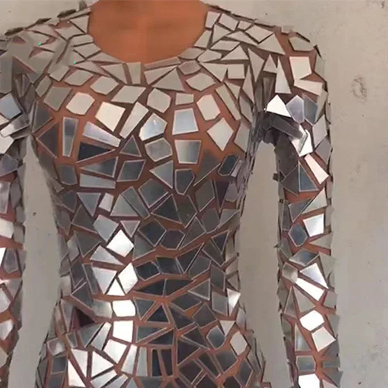 กระจกเงินเครื่องแต่งกายJumpsuitเซ็กซี่ตาข่ายRompers Jazz Danceเสื้อผ้าลากQueenเครื่องแต่งกายเวทีแสดงชุดเทศกาลXS4617