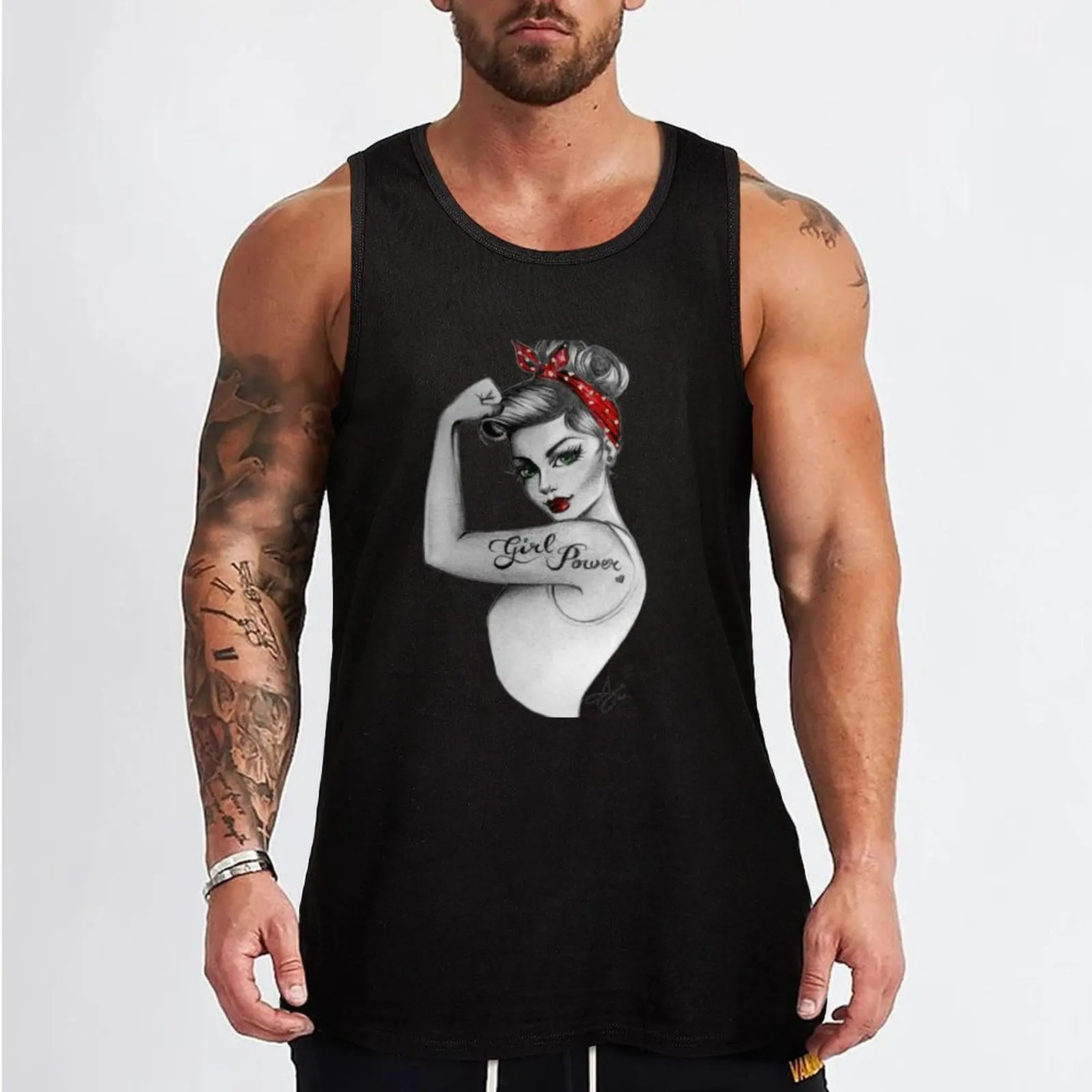 Girl Power by Anne Cha Modern Rosie the Riveter Tank Top Men's sleeveless t-shirt summer clothes