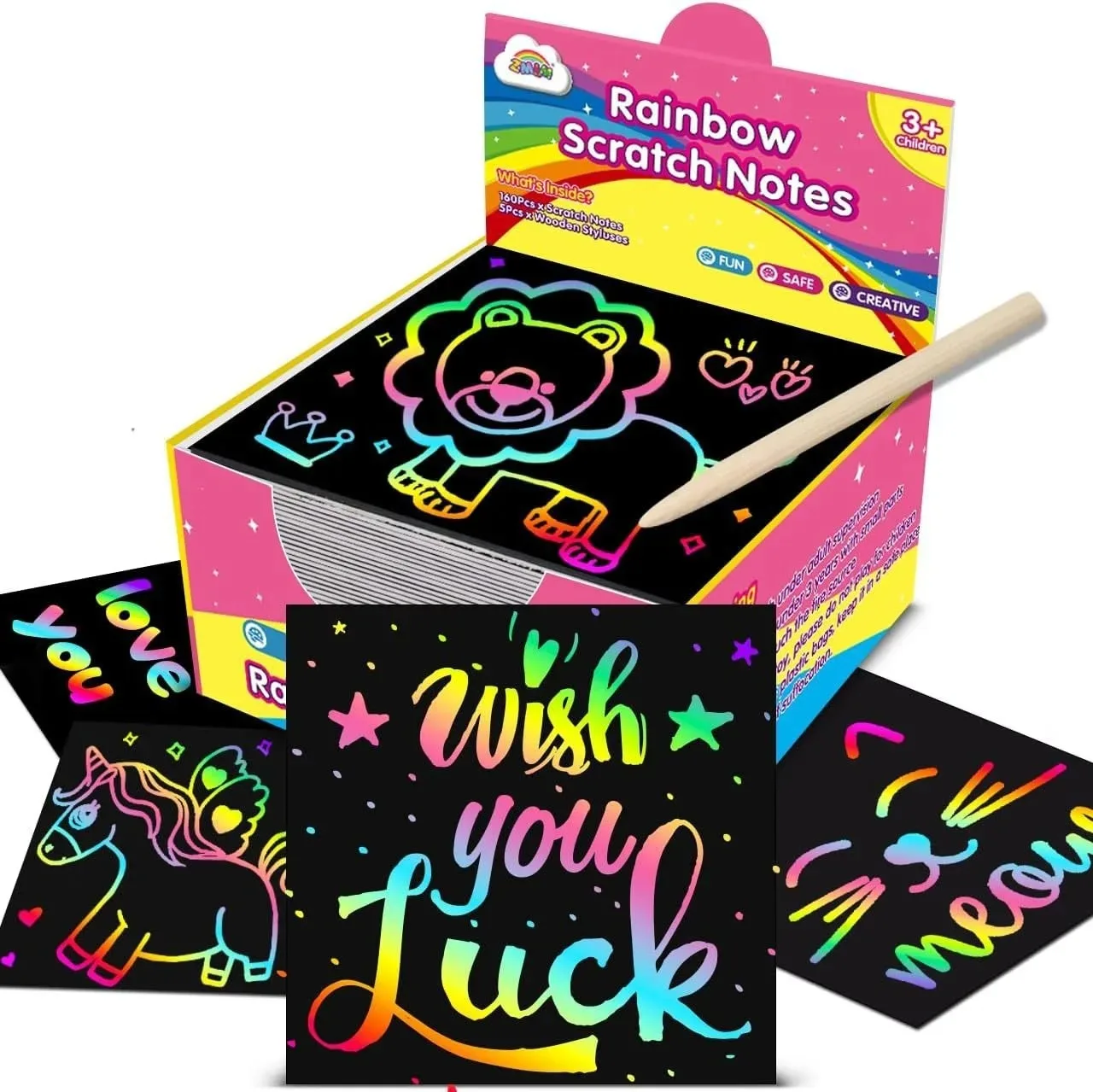 100. Pieces of Scratch-Off Drawing Paper in a Box Colorful. Handmade Drawings Dazzling Scratch-Off Interactive Toys for Parents.